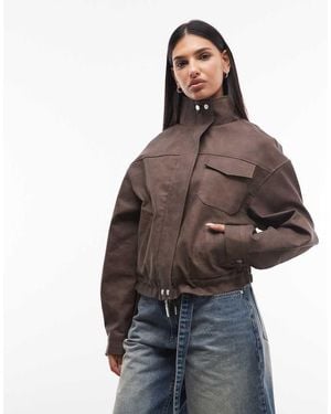 Liquor N Poker Boxy Textured Funnel Neck Jacket - Brown