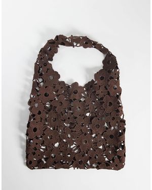 Pieces – weiche tasche aus floraler spitze - Braun