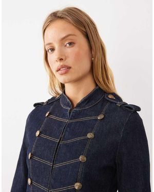 Mango High Neck Denim Military Jacket - Blue