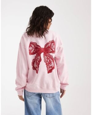 Miss Selfridge Sweatshirt With Lace Bow Graphic - Red