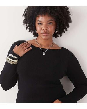 Collusion Plus Knitted Slash Neck Long Sleeve Top - Black