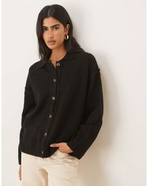 ASOS Knitted Collar Shirt Cardigan With Seam Detail - Black