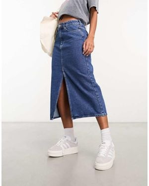 ONLY Denim Midi Skirt With Front Split - Blue