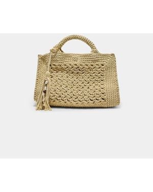 Stradivarius Metallic Yarn Crochet Tote Bag - Natural