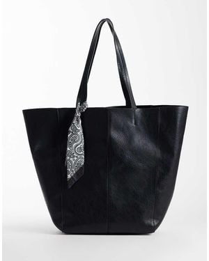 ASOS Faux Leather Tote Bag With Satin Paisley Scarf - Black