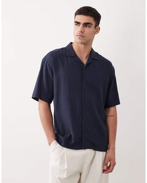 Threadbare Camisa Holgada De Manga Corta De Mezcla De Lino De - Azul