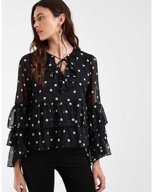 ONLY Doorschijnende Blouse Met Ruches En Zwarte Polkadots