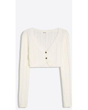 Bershka Cable Knit Crop Jacket - White