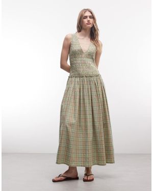 Collusion Shirred V-neck Maxi Dress - Natural