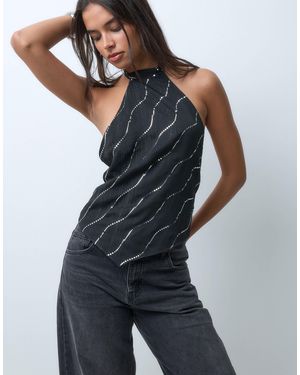 Motel Mercy satin-top mit pailletten-detail - Blau