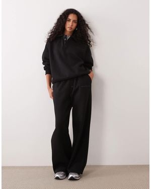 Kaiia Cotton Rich Logo Detail Button Wide Leg joggers Co-ord - Black