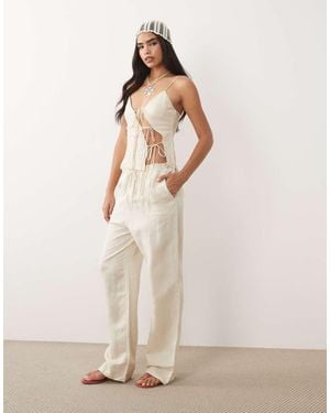 Lioness La Palma Linen Rich Tie Waist Wide Leg Trousers - Natural