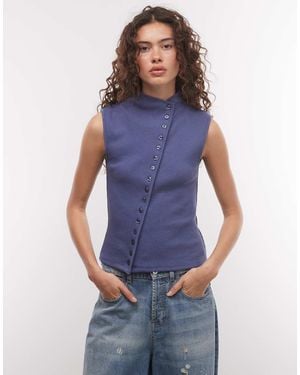 Weekday Top Asimmetrico Con Bottoni E Collo Alto - Blu