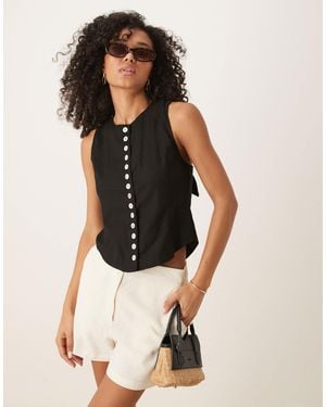 Ghospell Button Detail Waistcoat Top - White