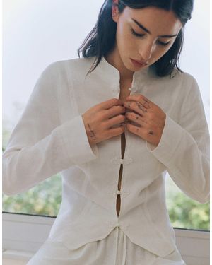 Pull&Bear 100 % leinenjacke mit knebelverschluss - Grau