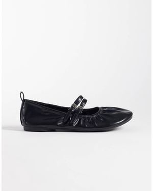 London Rebel Mia Strappy Ruched Ballet Flats - Black