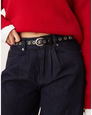 Mango Slim Studded Eyelet Belt - Blue