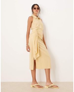 Mango Vestido Sin Mangas Con Lazada En La Falda De - Neutro