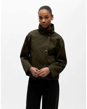 Object Chaqueta Trench Con Cuello Alzado En Verde Oscuro - Negro