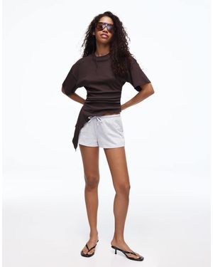 Bershka Elastic Waist Plush Shorts - White