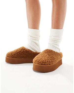 SEQWL Fluffy Teddy Flatform Mules - White