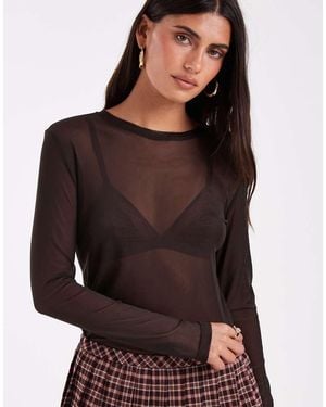 Vero Moda Sheer Long Sleeve Mesh Top - Brown