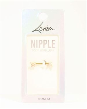 Lovisa Plated Titanium Cubic Zirconia Nipple Bar - Natural