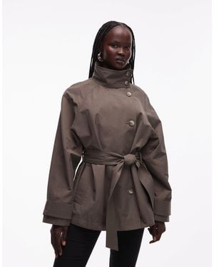 ASOS Funnel Neck Tie Belt Trench Coat - Brown