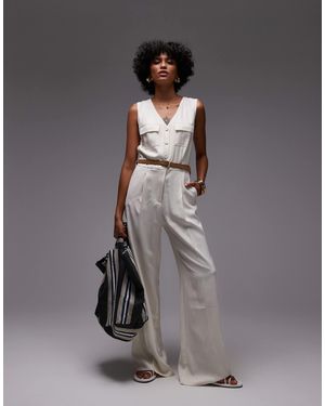 Mango Linen Look Belted Waistcoat Jumpsuit - Grey