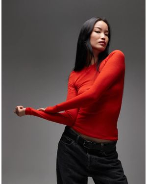 ARKET Merino Wool Knitted Semi Sheer Long Sleeve Top - Red