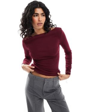 Stradivarius Slash Neck Long Sleeve Top - Red