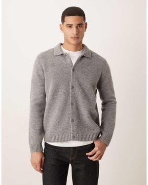 ASOS Cárdigan Holgado Con Cuello Tipo Polo Y Botones De Punto De - Gris
