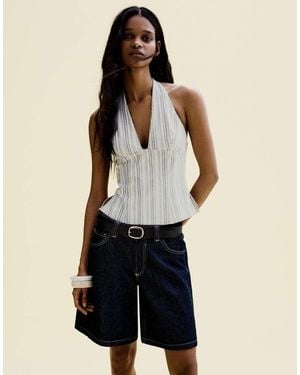 Bershka Front Zip Top - Blue