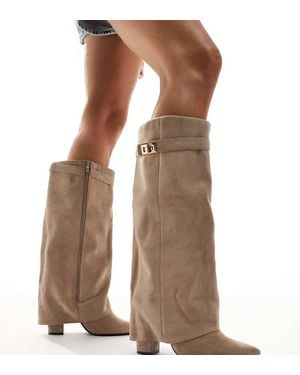 SEQWL Wide Fit Ranger Fold Over Knee Boots - Brown