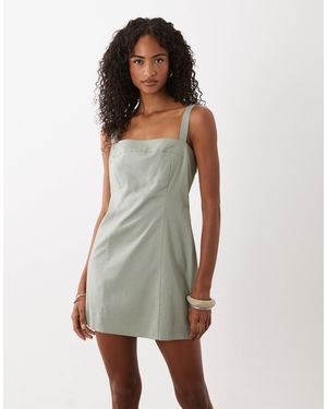 GOOD AMERICAN Linen Tailored Square Neck Mini Dress - White