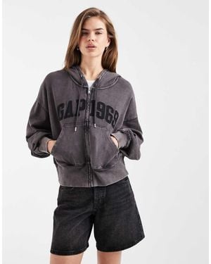Gap Terry Oversized Cropped Logo Hoodie - Grey