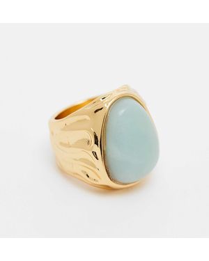 ASOS Édition limitée - - bague en plaqué or 14 carats avec pierre amazonite véritable - Bleu