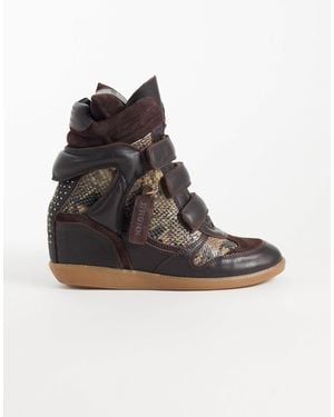 Bronx Jae-yy baskets compensées en daim à imprimé serpent marron foncé - Noir