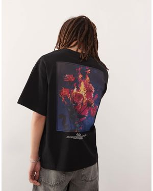 Vertere Berlin Rose Flame Back Print Oversized T-shirt - Black