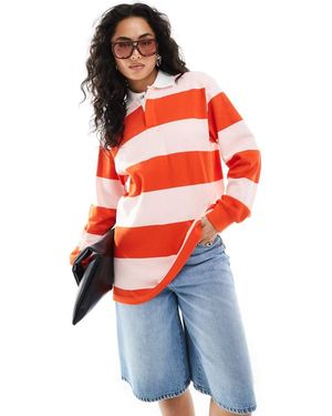 Monki Oversized Long Sleeve Rugby Top - Orange