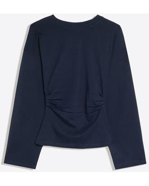 Bershka Ruched Long Sleeve T-Shirt - Blue