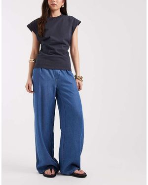 Object Chambray Broek Met Wijde Pijpen - Blauw