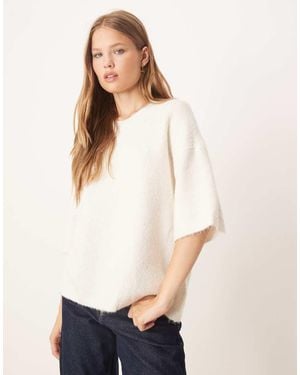 Gina Tricot Relaxed Fit Knitted Wool Alpaca Short Sleeve Top - White