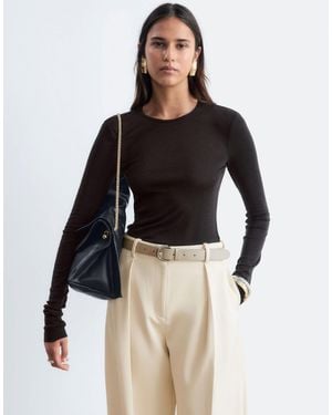 & Other Stories Wool Blend Crew Neck Long Sleeve Top - Natural