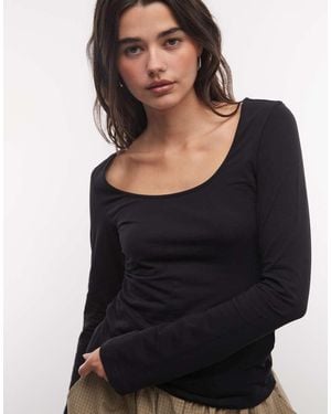 Monki Scoopneck Long Sleeve Top - Black
