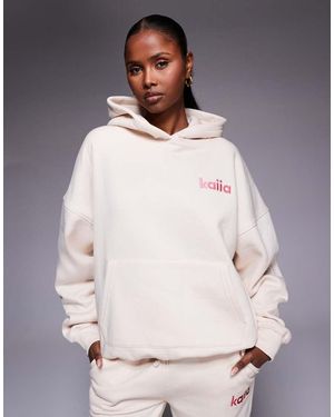 Kaiia Sudadera Extragrande Con Capucha, Logo Bordado Y Gráfico De Pegatinas Bonitas En La Espalda De (Parte De Un Conjunto)-Blanco