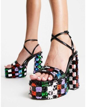 River Island Chequered Sequin Platform Heel - Black