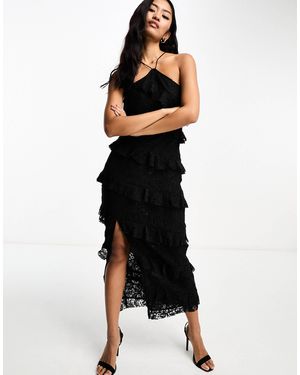 Style Cheat Ruffle Maxi Dress With Split - Black