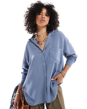 Pull&Bear Oversized Linen Look Shirt - Blue