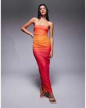 Missy Empire Missy Empire Mesh Bandeau Ruched Side Detail Maxi Dress - Red